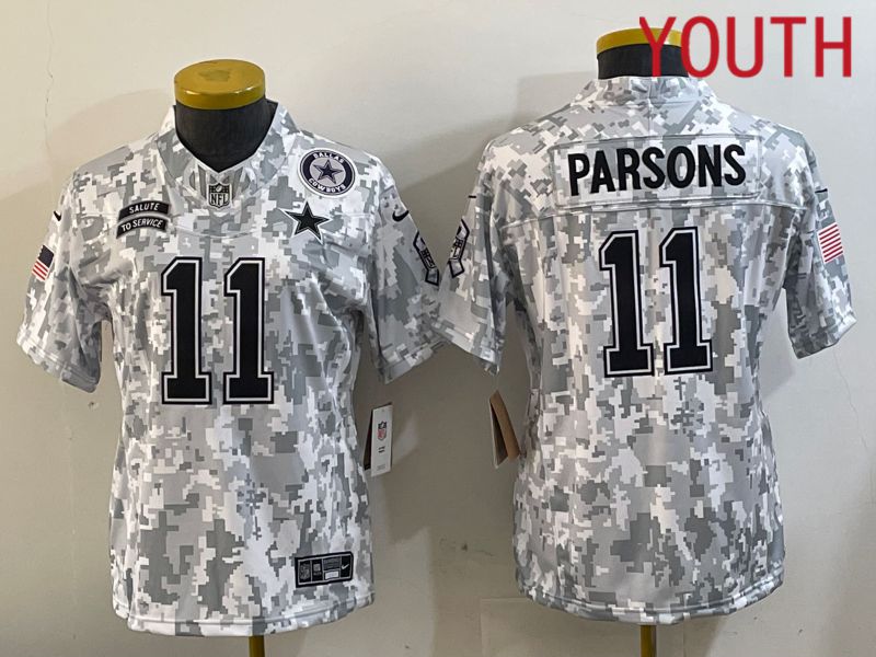 Youth Dallas Cowboys #11 Parsons Nike Arctic Camo 2024 Salute to Service Limited NFL Jersey style 2->youth nfl jersey->Youth Jersey